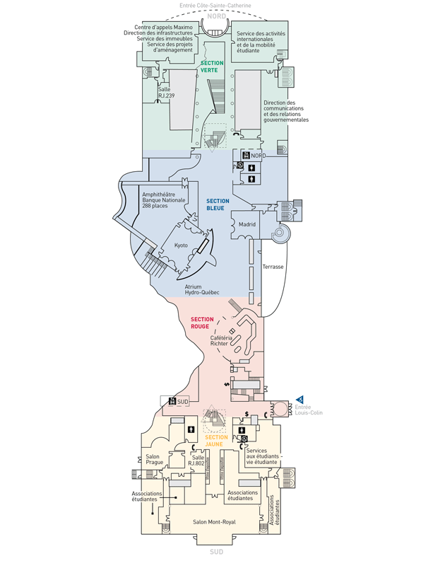 Plan du rez-de-jardin de l'édifice Côte-Sainte-Catherine de HEC Montréal